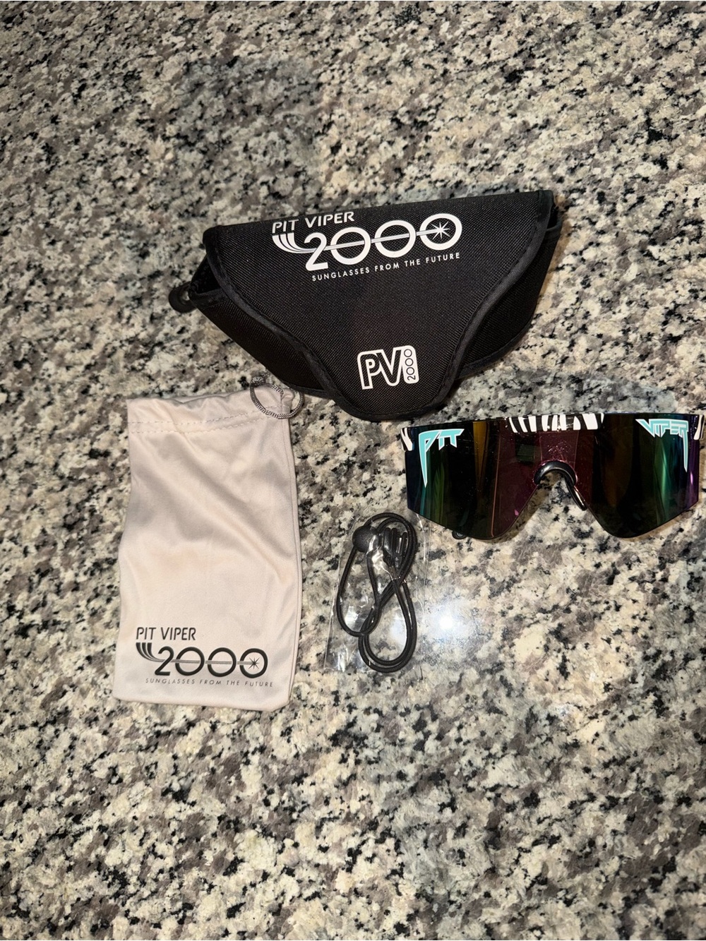 Pit Viper 2000 Sunglasses — Black Frame with Iridescent Green-Purple Mirror Lens